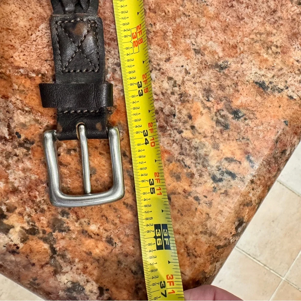 Brown Braided Leather Belt with Silver Buckle 34” including buckle